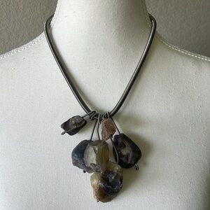 Minimalistic gray necklace with rocks Magnetic closure non tarnishing spring